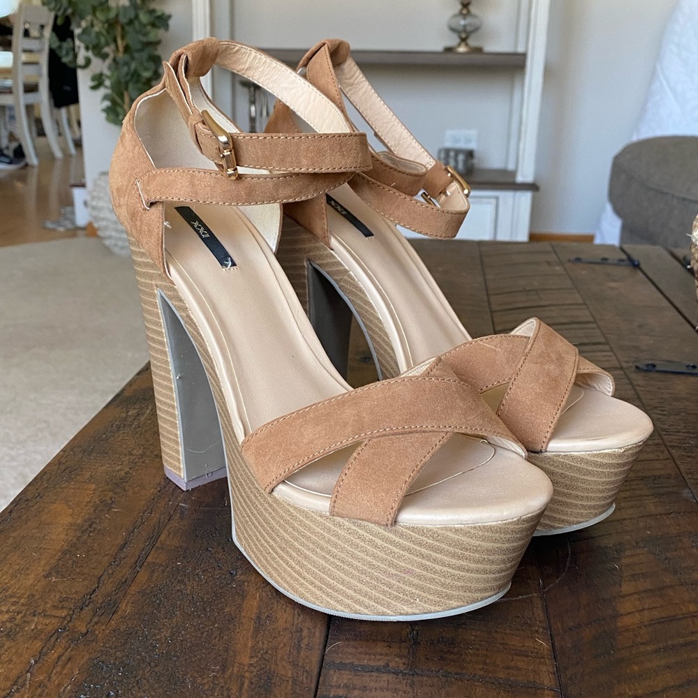 Tan platform sandal heels